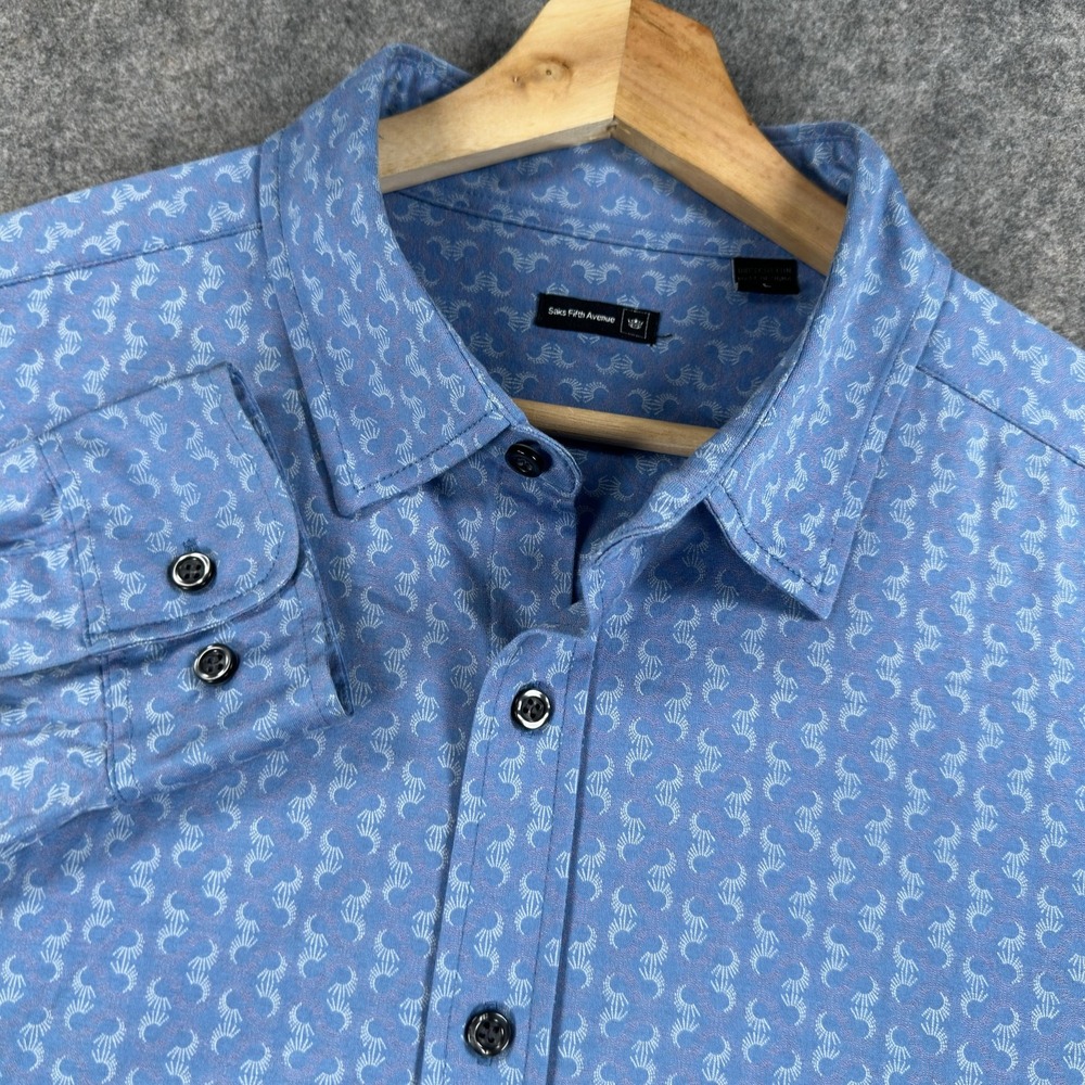 Saks Fifth Avenue Shirt Mens Large Blue Geometric Long Sleeve Button Front